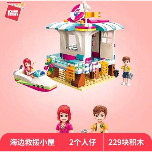 229Pcs Enlightenment 2019 Seaside Rescue Hut Street View Assembly Model Girl Assembling Building Blocks and Toys Gifts