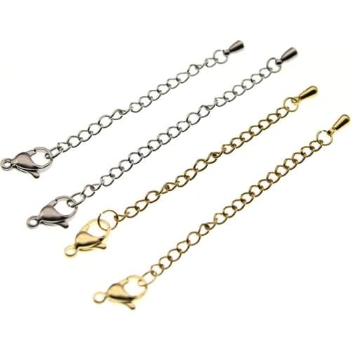 5pcs Stainless Steel Lobster Clasps Bulk Tail Chains Extended Extension Chain for Bracelets Necklace DIY Jewelry Accessories