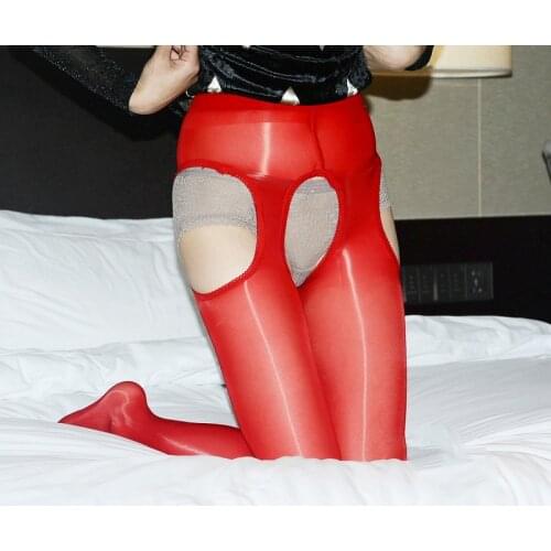 8D Crotchless Elastic Magical Stockings Glitter Pantyhose Four-sided Hollow Sexy Tights Oil Thin Shiny Gloss Smoothly Medias