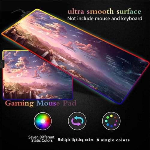 Anime Landscape River Waterfall Game Mousepad RGB LED Game Accessories Computer Keyboard Carpet Pad PC Notebook Gamer Desk Mat