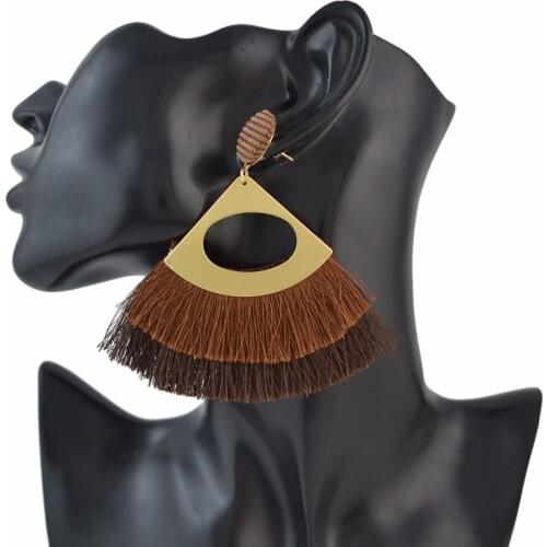 Bohemian Statement Earrings For Women Girls Party Gifts Fan Tassel Button Earrings Gold Boho Festival Gypsy Ethnic Beach Jewelry