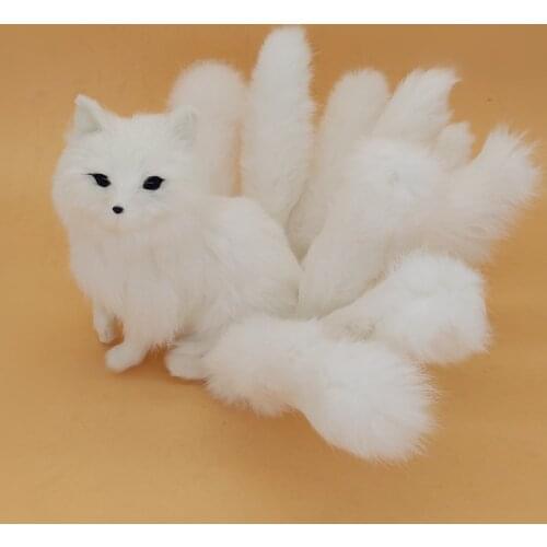 Big simulation white fox toy resin&fur lovely nine-tails fox doll gift about 35x18cm 1104
