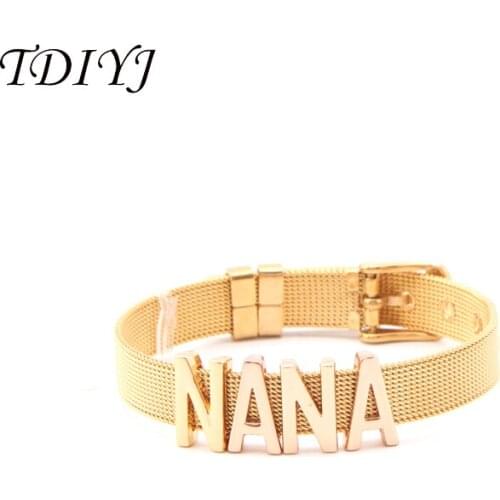 TDIYJ KEEPER Bracelet Gold Mesh Stainless Steel Keeper Bracelet with Grandma NANA Slide Charms for Women 1Set