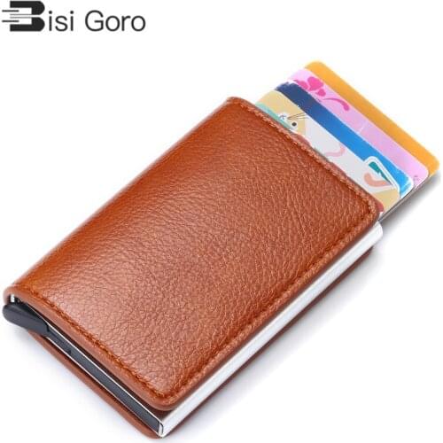 BISI GORO Business ID Card Case Men Credit Card Holders Fashion Automatic RFID Card Holder Aluminium Bank Card Wallets