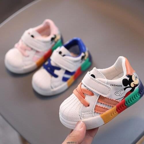 Disney Mickey baby shoes boys sneaker white shoes children girls rainbow bottom baby soft bottom casual cartoon boots