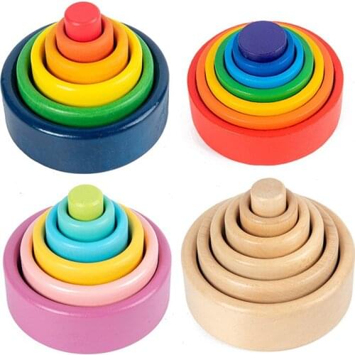 Baby Wooden Toys Rainbow Nesting Bowls /Color Unpaint Nature Wood Stackable Bowls Kids Montessori Toy For Children Holiday Gifts