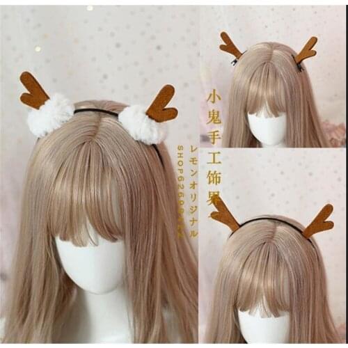 Kawaii Lolita Girl Japanese Antlers Flowers hairpin Headwear Christmas Womens Cute Side Clip Hair Accessories B600