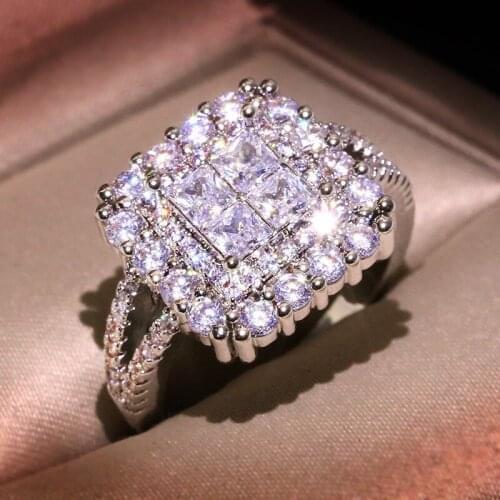 Classical Women 5a CZ Crystal pave Silver Color Rings For Wedding Engagement Jewelry Accessory Fine Anillos Gift