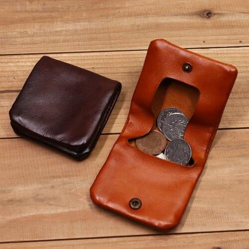 Genuine Leather Coin Purse Men Women Vintage Handmade Short Small Wallet Coin Organizer Pocket Case Holder Money Bag Male Female