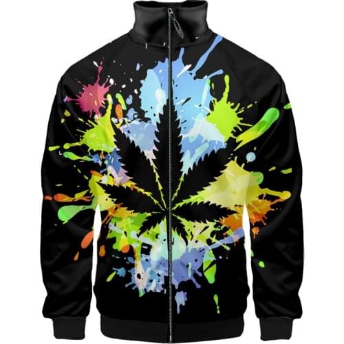 IFPD EU Size Colorful Leaves 3d Printing Men Stand Collar Jackets Harajuku Weeds Coat Casual Fashion Sweatshirt Oversize Clothes