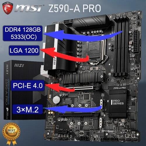 MSI LGA 1200 Z590-A PRO Z590 Motherboard PCI-E 4.0 DDR4 128GB 5333(OC) SATA III Intel 11TH Gen 1200 Motherboard Placa-mãe New