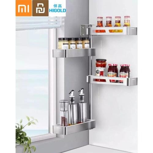 HIGOLD 304 Stainless Steel Nailless Installation Multi-layer Kitchen Storage Rack 180° Rotation Storage Shell From - 4 Layers