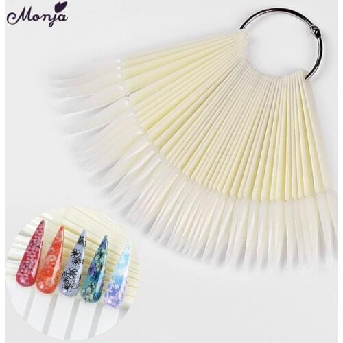 Monja 40Pcs/50Pcs Sharp Teeth Nail Tips Stamping Varnish Gel Color Practice Fake Nail Display Demo Card Bar For Manicure Tools