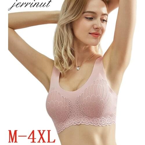 Jerrinut Plus Size Bra 3XL4XL Seamless Bras For Women Underwear BH Sexy Lace Brassiere Push Up Bralette With Pad Vest Top Bra