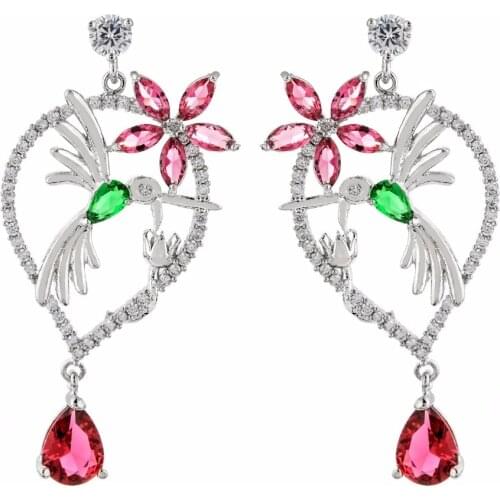 New fashionable and attractive flower bird pear zircon earrings.The brides upscale jewelry earrings for the girl. ER-221