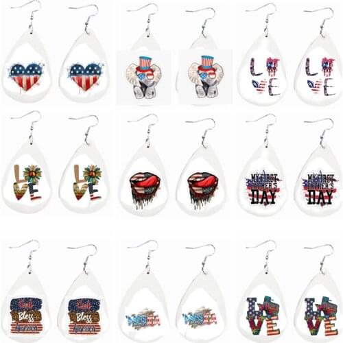 America Flag Patriotic Theme Faux Leather Earrings 4th Of July Red White and Black Stripes Independence Day Gifts