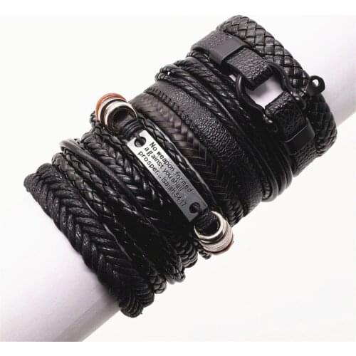 10pcs/set Braided Men Leather Bracelets for Women Vintage Cross Words Charm Ethnic Female Multilayer Wrap Tribal Wristbands