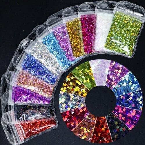 Five Point Star Shapes Nail Art Glitter Flakes 3D colourful Sequins Polish Manicure Nail Decoration For Nails Autumn Design Deco