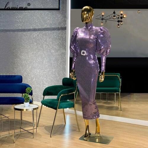 Plus Size Purple Cocktail Dresses 2021 Muslim Long Sleeves Prom Dresses For Women Arabic Wedding Party Gowns Celebrity Sukienki