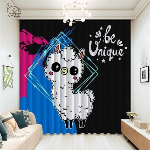 Cute Childish Alpacas Print Bedroom Curtains Accessories For Living Room Kitchen Curtains Cafe Blackout Curtain Micro Shading