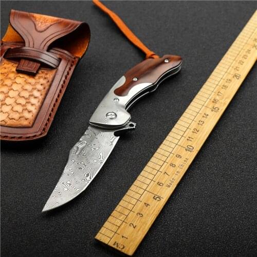 Folding knife forged Damascus steel high quality outdoor hunting blade, high hardness camping EDC Tool kitchen knife