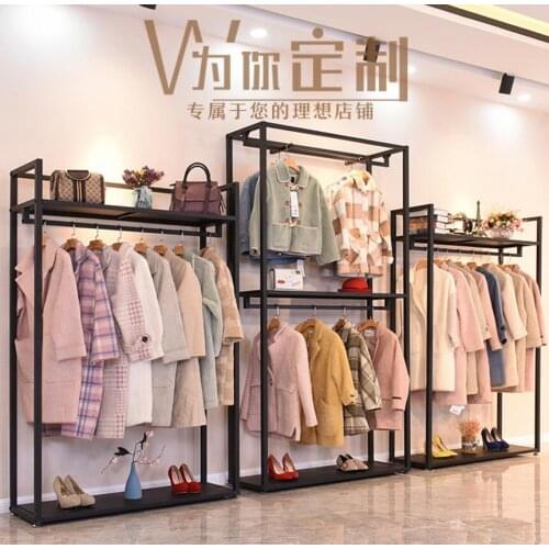 Clothing store rack height cabinet combination mens and womens clothing store shelves hanging rack double clothing rack