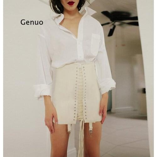 Lace Up Womens Short Skirt Jurken Zomer 2021 Dames Personality Hole Lace Waist Bag Hip Skirt Female Summer Dresses