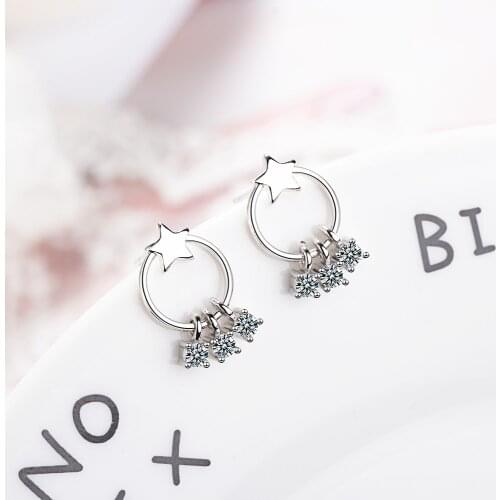 Korean 925 Sterling Silver Earring For Women Round Star Zircon Tassel Earring Fashion Jewerly Aretes De Mujer Oorbellen