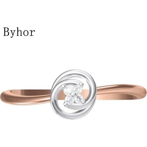 Byhor Solid 14K White+Rose Gold 0.032ct H/SI Natural Diamonds Fine Jewelry Trendy Wedding Band Diamond кольцo round ring Women