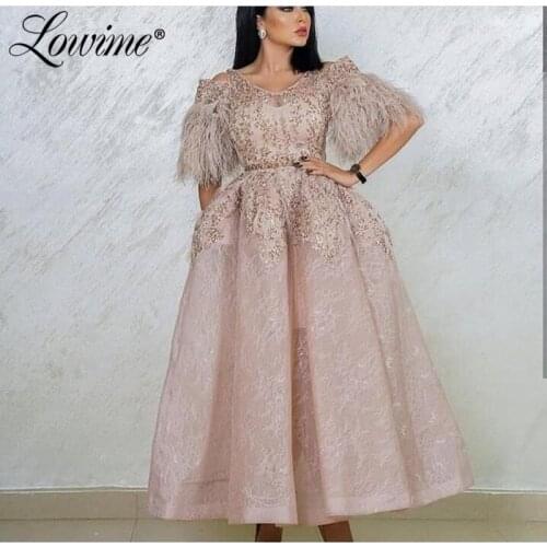 Feather Lace Evening Dresses Vestidos De Noche Abendkleider Middle East Women Formal Dresses Abiye 2020 Vestido De Fiesta