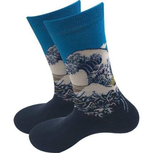 1 Pair Men Socks Women Art Men Dress Socks High Quality Combed Cotton Happy Socks with Multi Colorful Pattern Wedding Gift