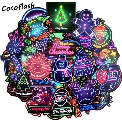 10/50Pcs Neon Christmas Sticker Scrapbooking Kids Gifts Toy Stickers To Suitcase Skateboard Phone Laptop Waterproof Mixed
