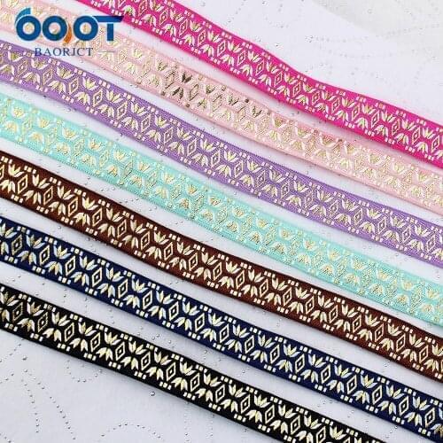 16mm,10 yards Hot Gold flowers Elastic Foldover Elastics Stretch Hair Ties Headbands for Baby Girls Hair Bow,E-20428-803