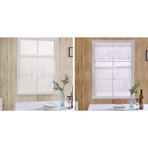 2pcs Short Embroidered Tier Voile Valance Window Sheer Curtain Cafe Half-Curtains for Home Living Room Decor Cafe Shop Ornament