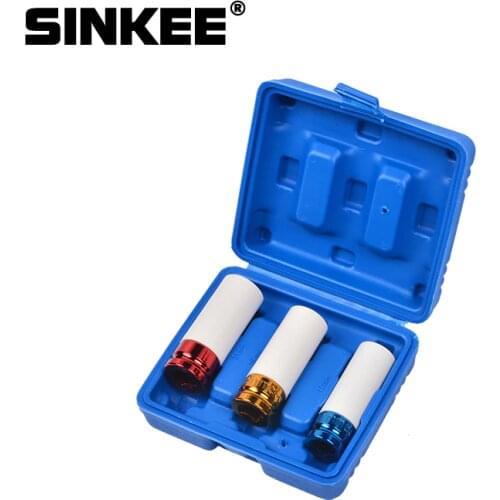 3pcs 1/2" Drive Thin Wall Wheel Deep Impact Nut Socket Set 17mm 19mm 21 mm Car Garage Tool With Case SK1503