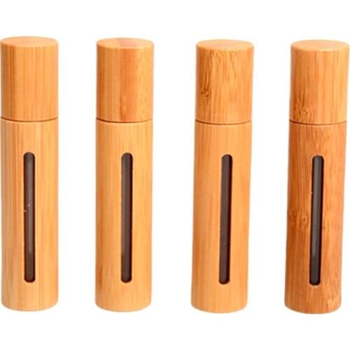 5/10/50PCS Customized 10ML Natural Bamboo Wood Roll on Ball Bottle with Window Essential Oil Sub-bottling Perfumes Roller Bottle