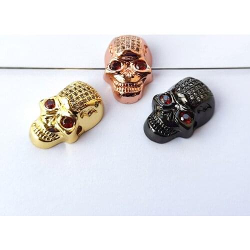 5 Pcs Red Eye Cubic Zircon Skull Head Charm connector fit Bracelet Pendant CZ Micro Pave DIY Beads Jewelry Finding CT462