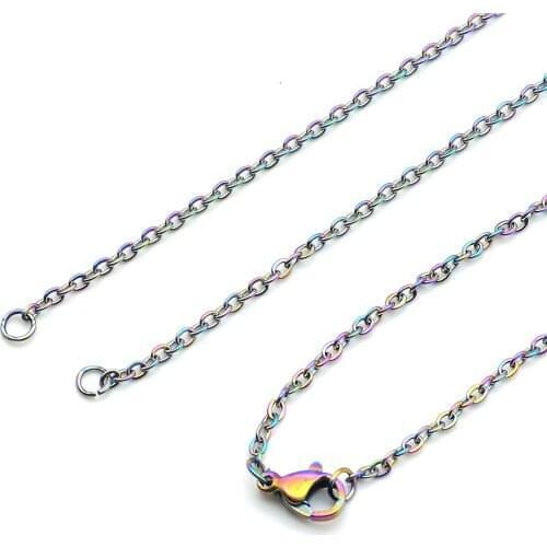 5pcs/lot 2mm Stainless Steel Rainbow Color Basic Chain Necklaces Wholesale Never Tarnish Bracelet Making Charms Accept OEM Order