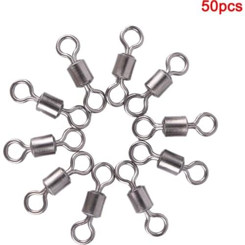 50PCS Lures Connector Fishing Barrel Bearing Rolling Swivel Solid Ring LB Lures Connector 11 Size Ocean Boat Fishing Hooks