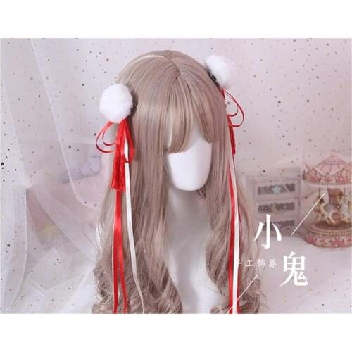 Chinese style Ribbon Pom Pom Bell Cosplay Hair Accessories Hanfu Kimono Accessory Lolita Women Headwear Side clip B520