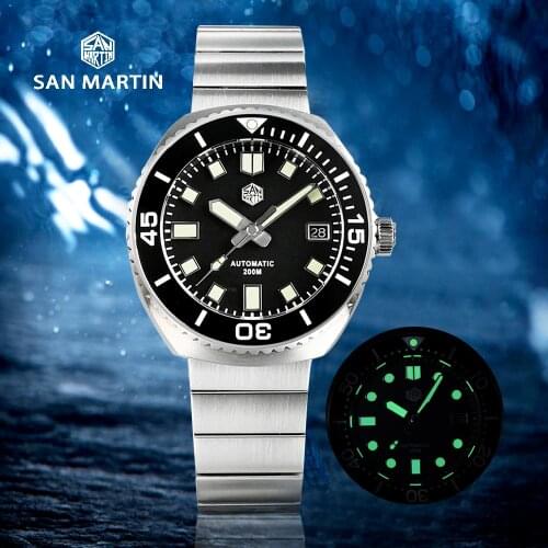 San Martin Men Watches Retro Diver Watch Sapphire NH35A Automatic Mechanical 20Bar Ceramic Bezel C3 Luminous San Martin Watch