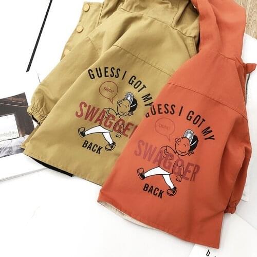 Childrens Jackets 2021 Spring Autumn New Kids Hooded Windbreaker Fashion Print Double-sided Long Trench Coats For Boys Girls