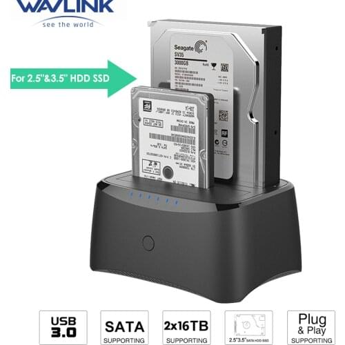 Wavlink Dual Bay USB3.0 External Hard Drive Enclosure SATA HDD Docking Station for 2.5/3.5" HDD/SSD Offine Clone USB3.0 Box Case