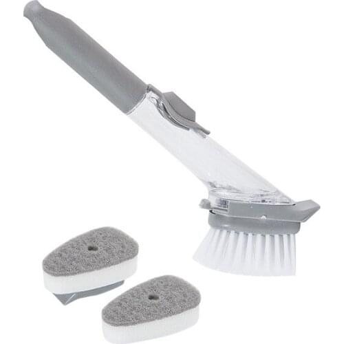 Double Use Kitchen Cleaning Brush Scrubber Dish Bowl Washing Sponge Automatic Liquid Dispenser Pot Cleaner Tool Gadgets