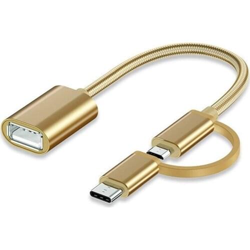 Android type-c 2 in 1 OTG adapter cable Data Sync Adapter For Smart Phones Charging Cable Type-C Micro USB To USB Converter