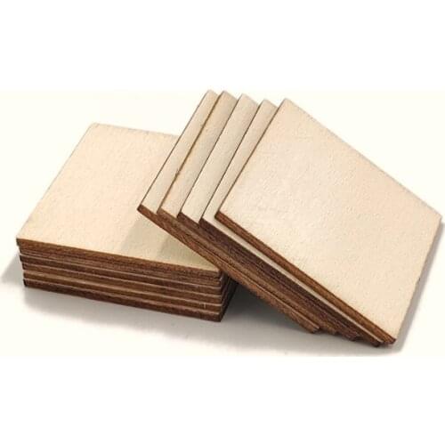 100pcs 40-60mm Squares Round Wooden Cutouts for DIY Arts Craft Project Coasters Pyrography Painting Writing