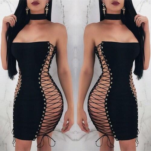 HAOLONGHAN2021 Summer Womens Fashion Wrapped Dress, Sexy Double-sided Round Hole Lace-up Bra Slim Womens Dress in Nightclub