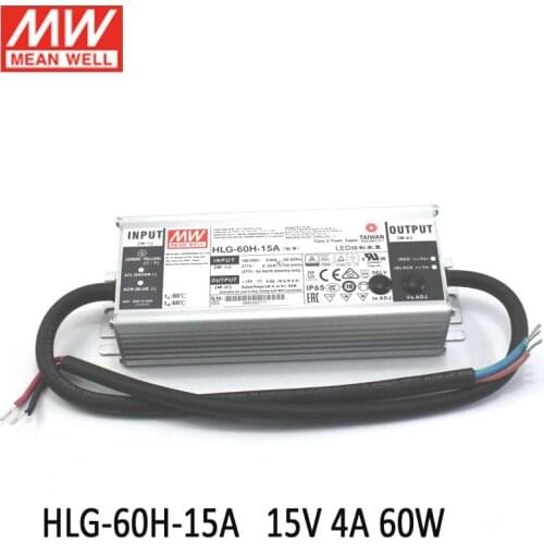 MEAN WELL LED driver HLG-60H-15A 60W 15V LED Switch Power Supply 110V/220V AC to 15V DC 4A 60W waterproof IP65 Adjustable PSU
