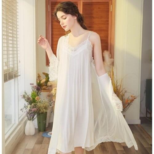 Sweet Court Style Pajamas Springtime Home Clothing Ms Lace Tracksuit Two-piece Nightwear With Robe NW04