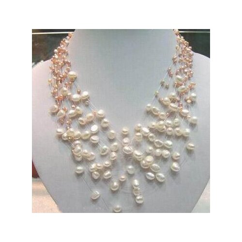 Fashion White & Pink Freshwater Pearl Necklace
